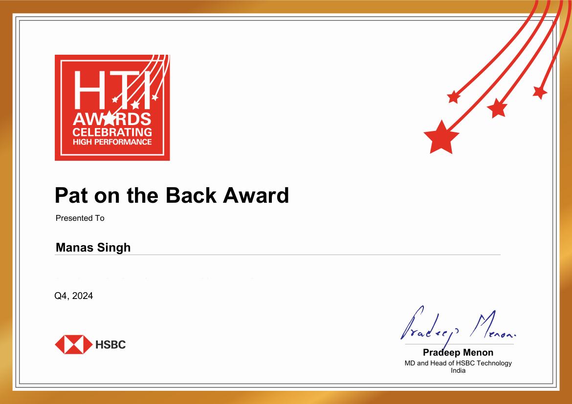 Pat on the Back Award certificate preview